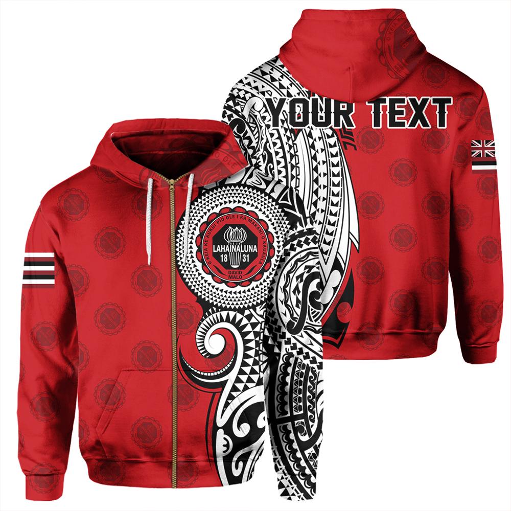 Custom Hawaii Hoodie Lahainaluna High Tribal Kakau Zip Hoodie Unisex Red - Polynesian Pride