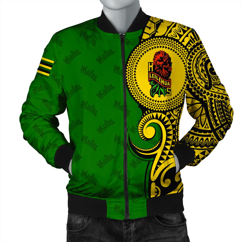 (Personalized) Hawaii Bomber Jacket - Leilehua High Tribal Kakau Bomber Jacket AH Green Unisex - Polynesian Pride