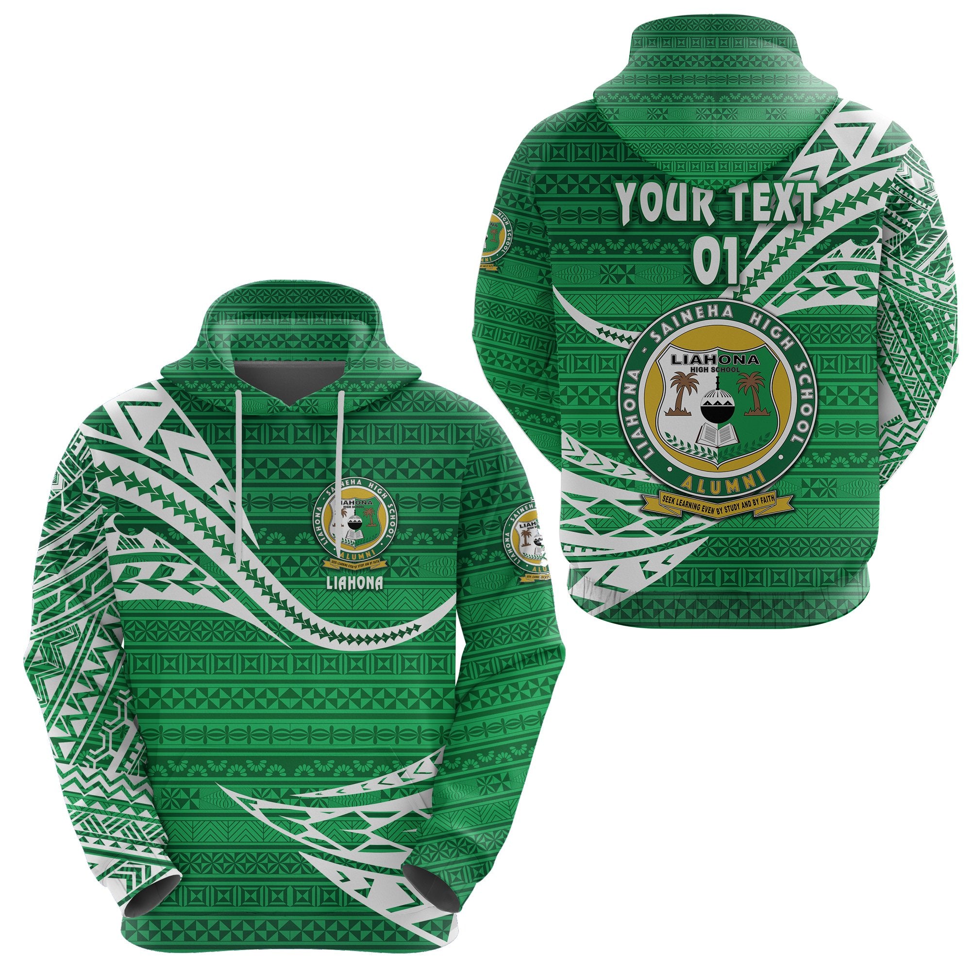 Custom Liahona High School Hoodie Unique Version Green, Custom Text and Number Unisex Green - Polynesian Pride