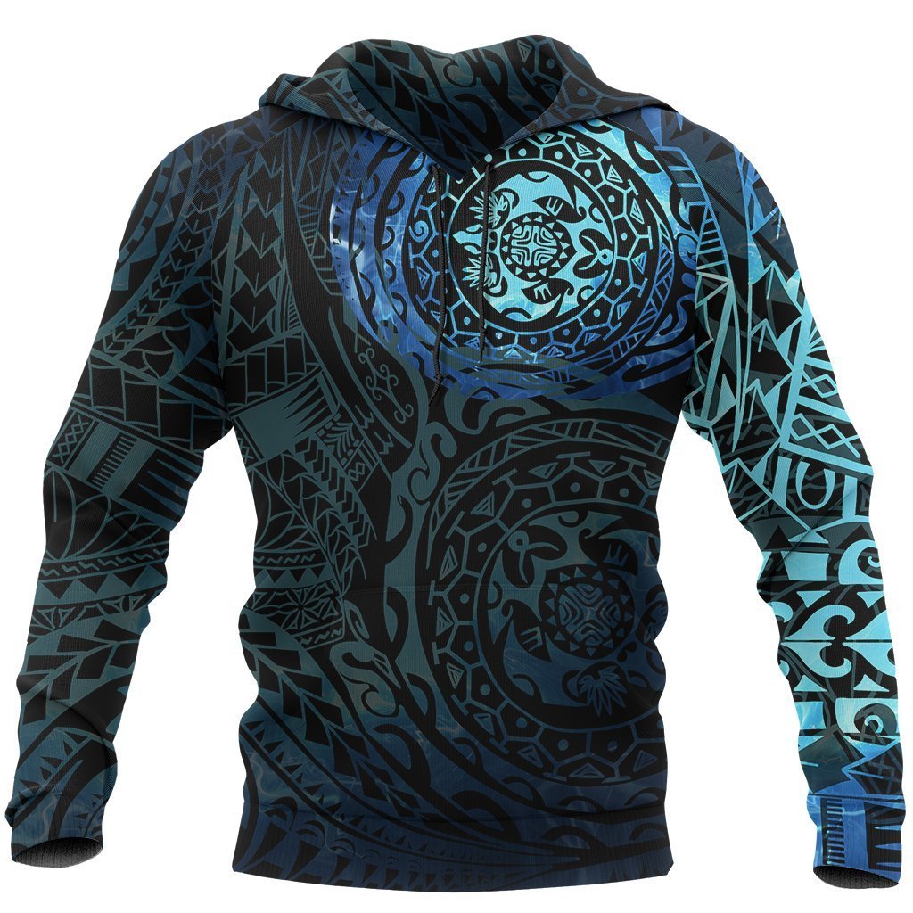 Maori Turtle Tattoo Hoodie, New Zealand Pullover Hoodie Unisex Light Blue - Polynesian Pride