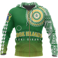Cook Islands Hoodie Tattoo Style (Zip) Unisex Green - Polynesian Pride