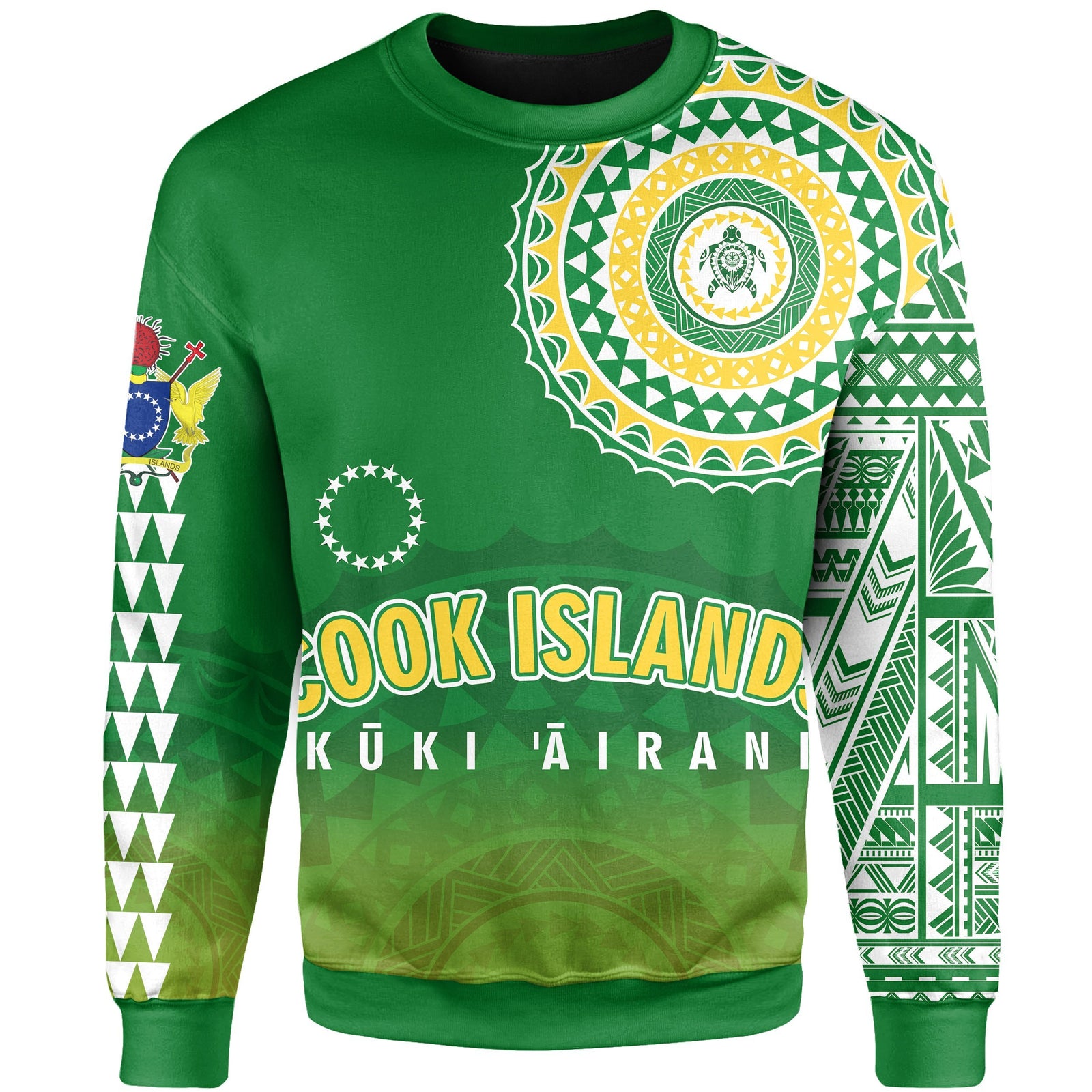 Cook Islands SweatShirt - Tattoo Style Unisex Green - Polynesian Pride