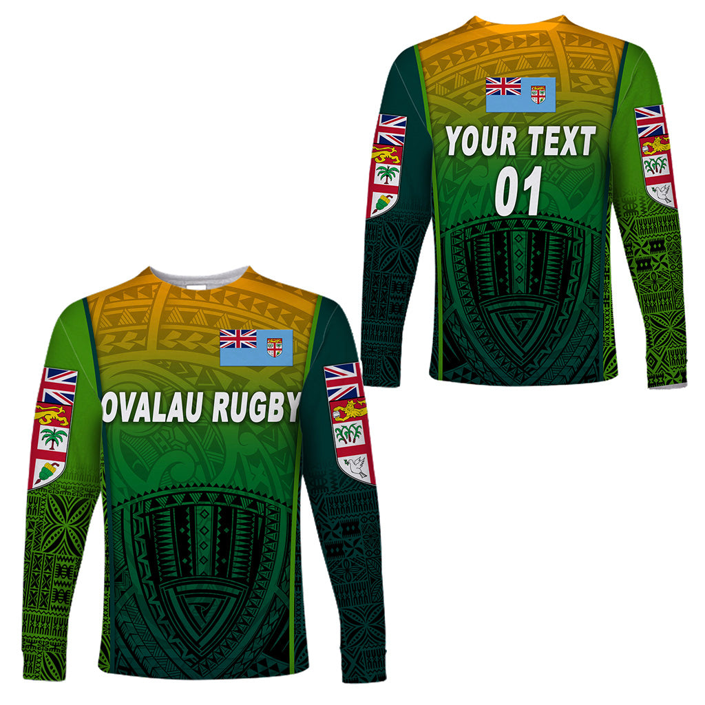 (Custom Personalised) Fiji Ovalau Rugby Long Sleeve Shirts Light Green Style, Custom Text And Number LT8 Unisex Green - Polynesian Pride