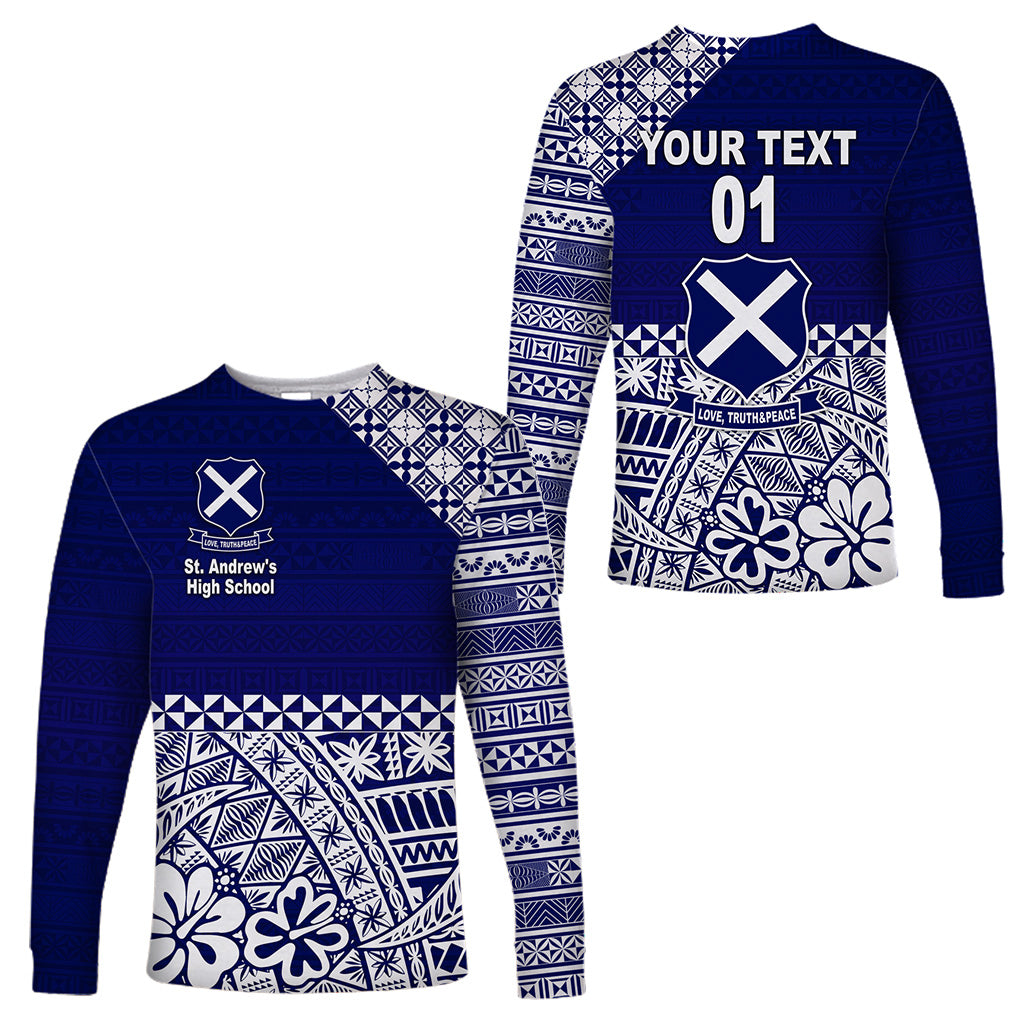 (Custom Personalised) St. Andrew's High School Long Sleeve Shirt Tonga Kupesi Vibes LT8 Unisex Blue - Polynesian Pride