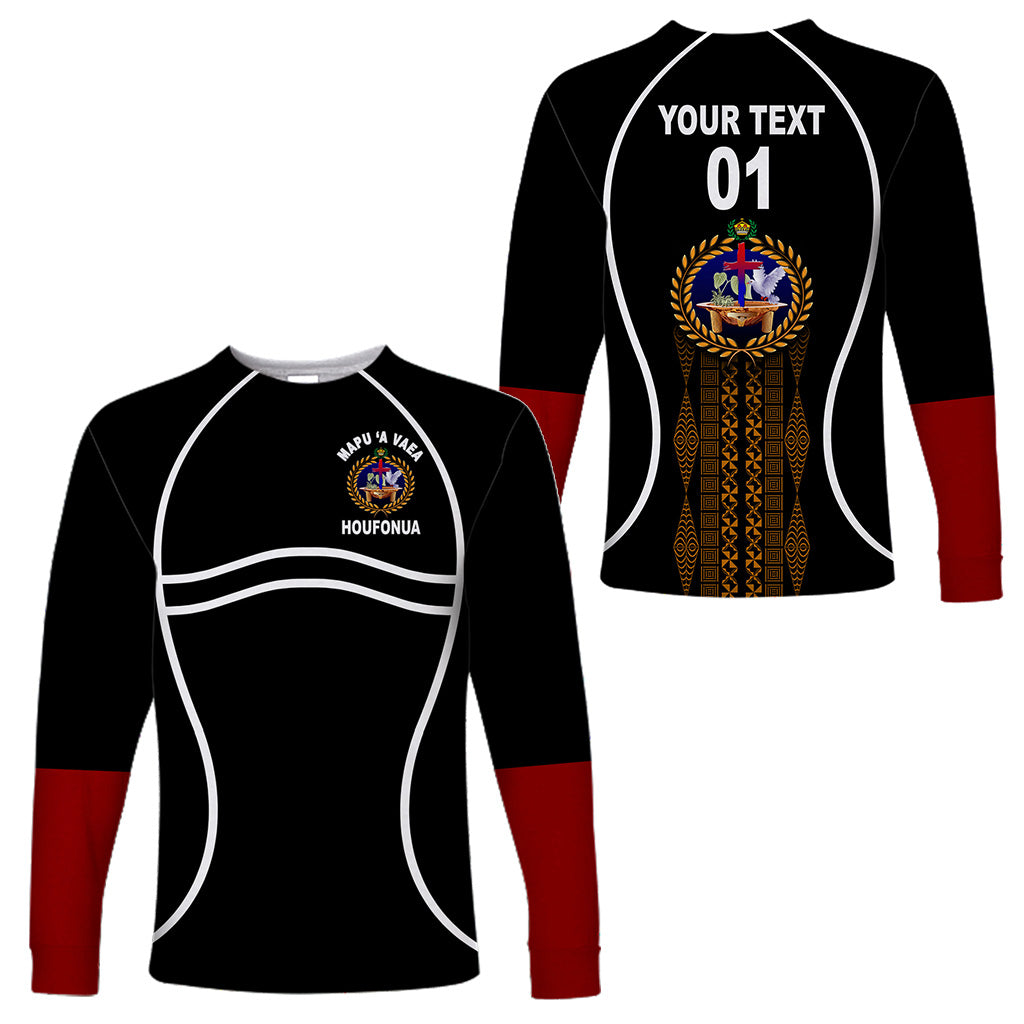 (Custom Personalised) Tonga Mapu A Vaea Long Sleeve Shirts Houfonua Original Style, Custom Text And Number LT8 Unisex Black - Polynesian Pride