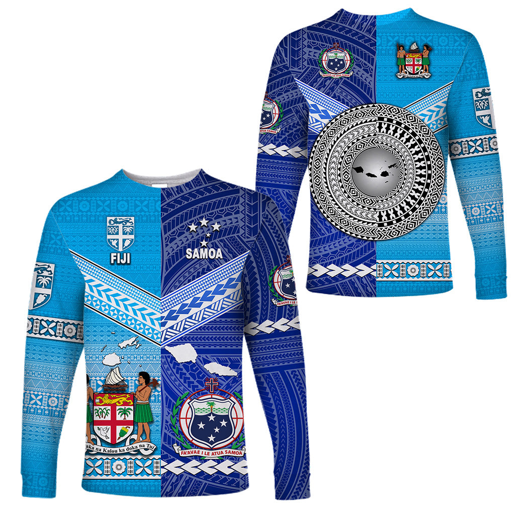 Fiji and Samoa Long Sleeve Shirts Together LT8 Unisex Blue - Polynesian Pride