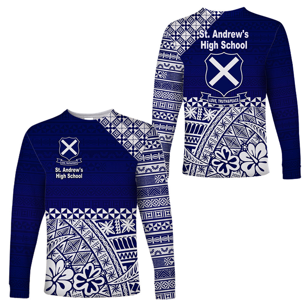 St. Andrew's High School Long Sleeve Shirt Tonga Kupesi Vibes LT8 Unisex Blue - Polynesian Pride