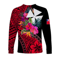 Wallis and Futuna Long Sleeve Shirts Hibiscus Red No.1 Color LT6 - Polynesian Pride