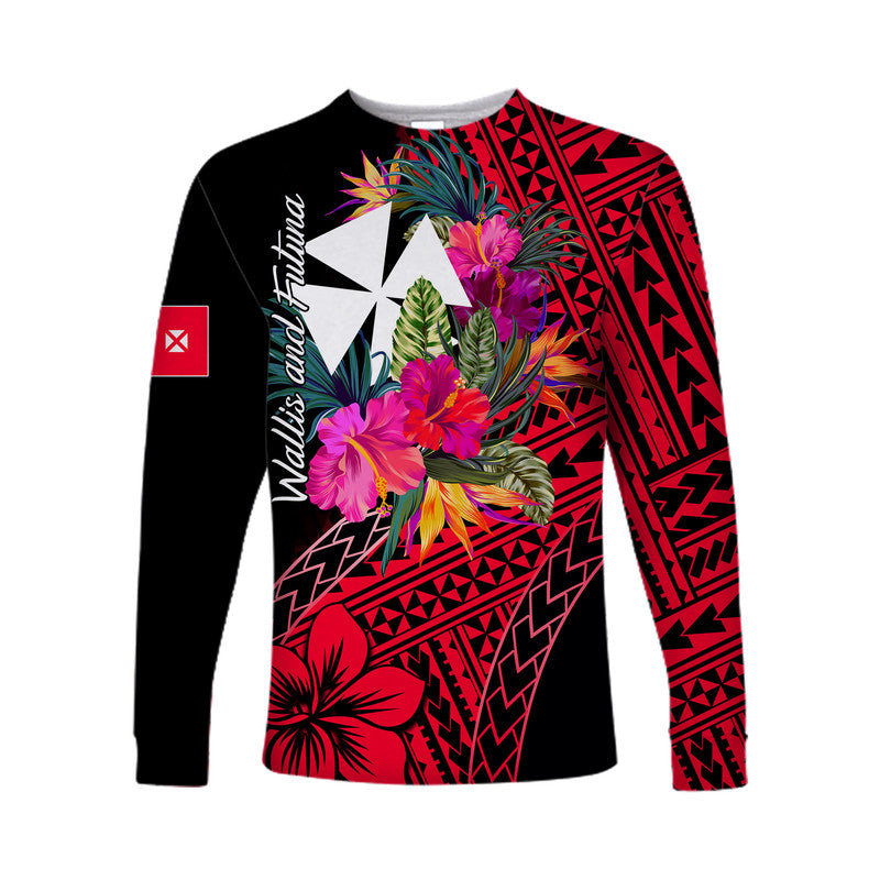 Wallis and Futuna Long Sleeve Shirts Hibiscus Red No.1 Color LT6 Unisex Red - Polynesian Pride