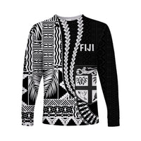 (Custom Personalised) Fiji Long Sleeve Shirt Masi Tapa Patterns Black Style LT6 Unisex Black - Polynesian Pride