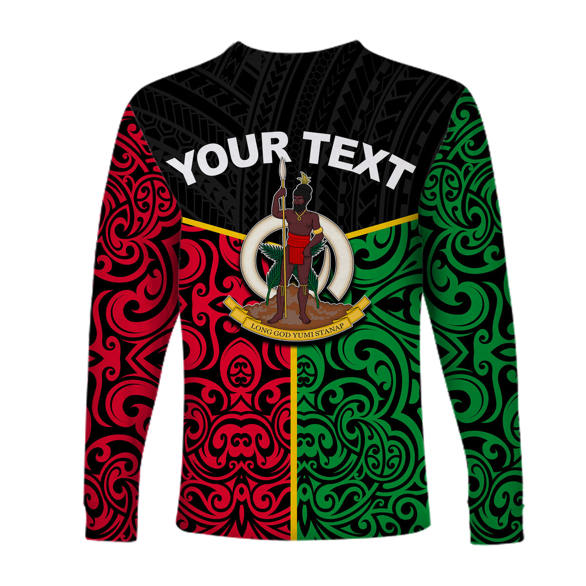 (Custom Personalised) Vanuatu Long Sleeve Shirt Polynesian Patterns Mix Flag LT6 - Polynesian Pride
