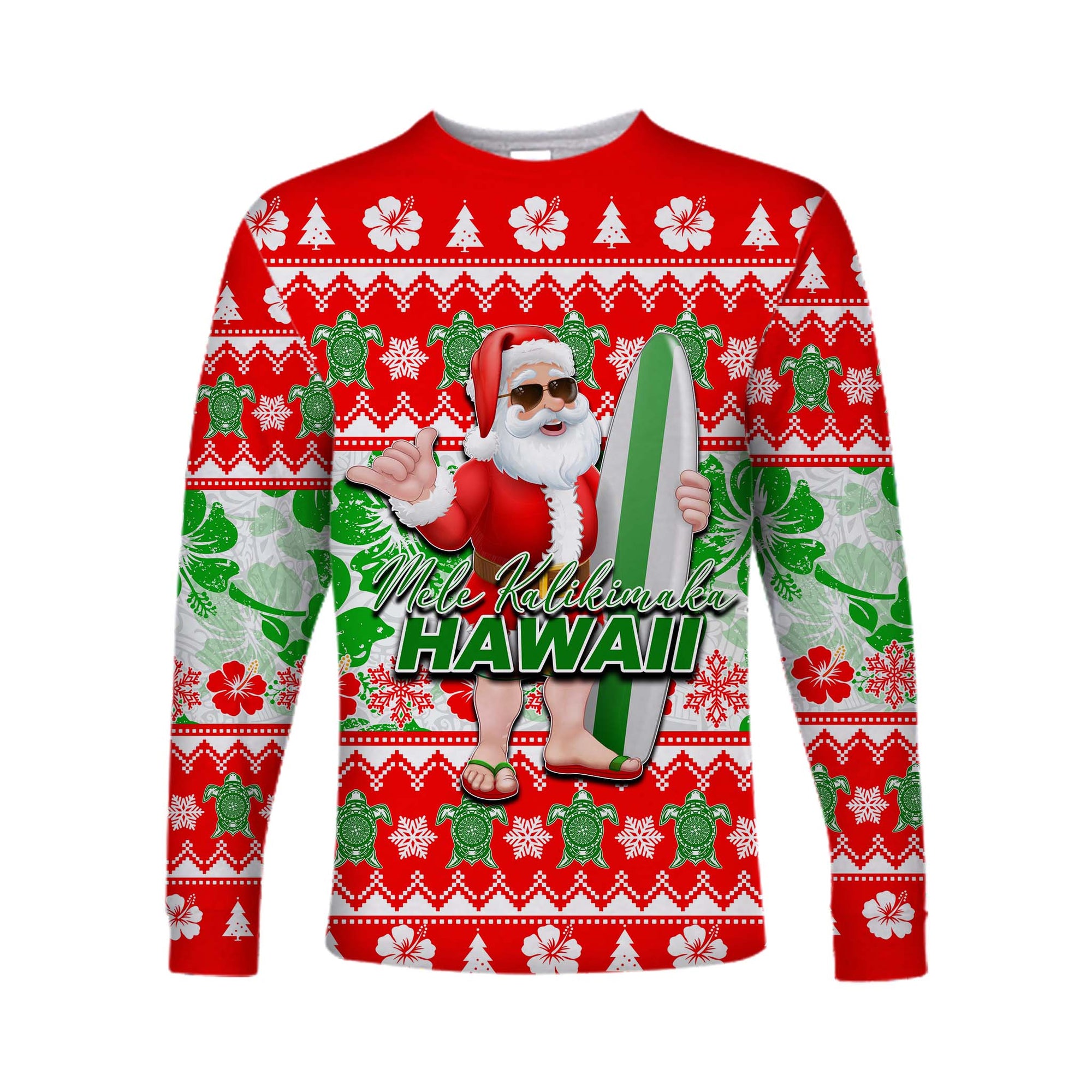 Hawaii Mele Kalikimaka Christmas Long Sleeve Shirt Cool Santa Claus LT6 Unisex Red - Polynesian Pride