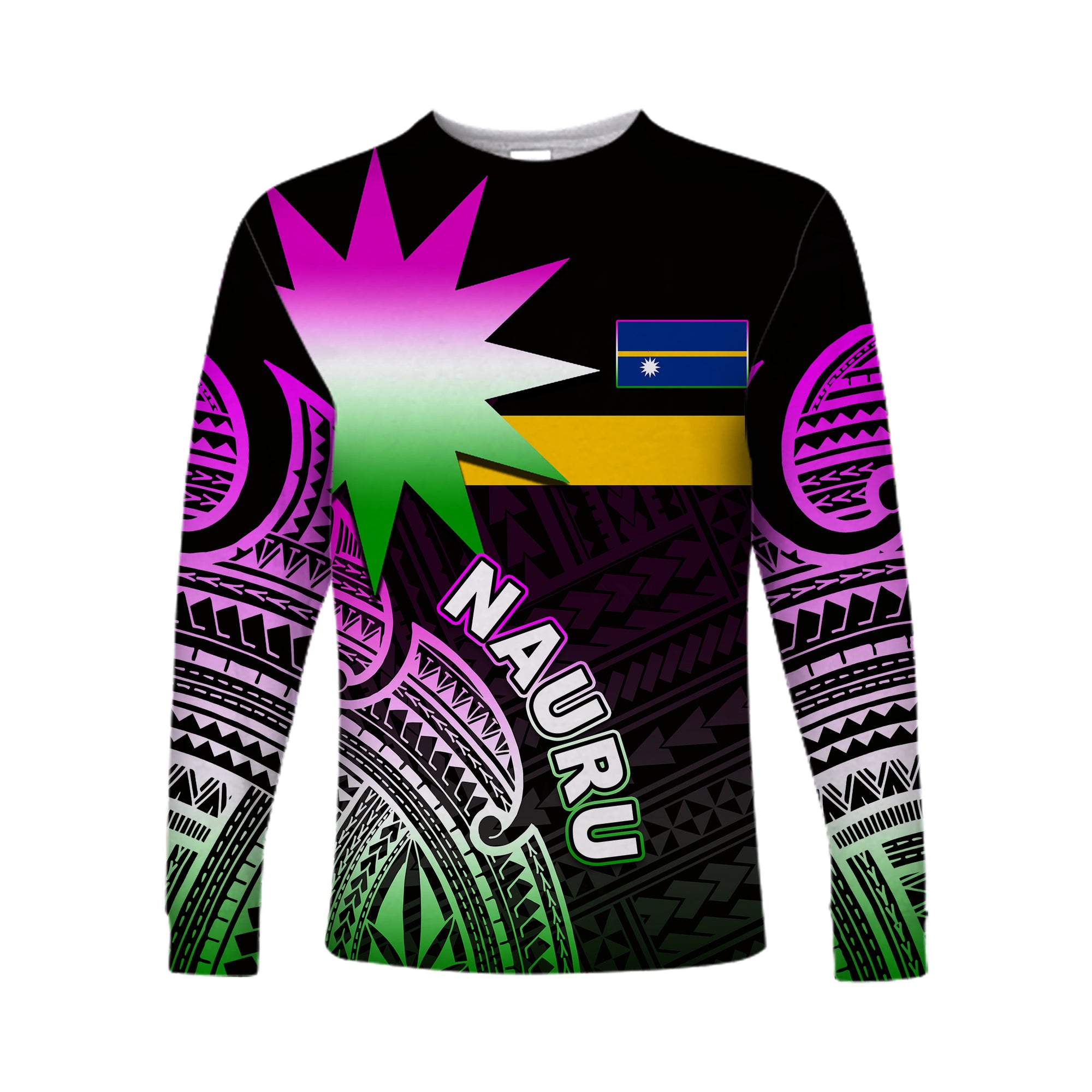 (Custom Personalised) Nauru Long Sleeve Shirts Flag In Heart No.2 LT6 Unisex Black - Polynesian Pride