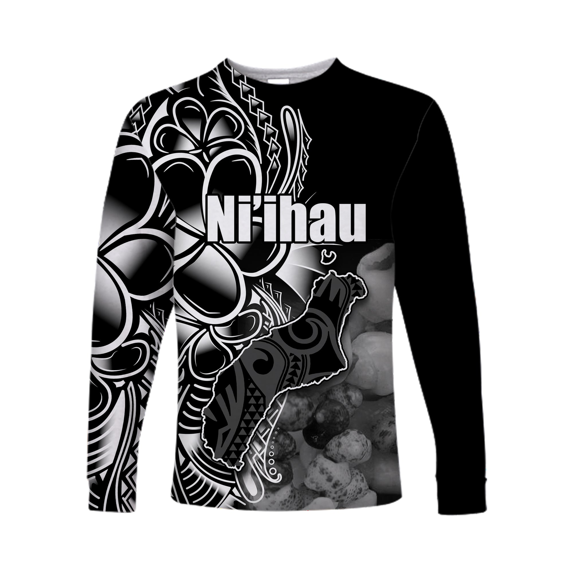 (Custom Personalised) Hawaiian Islands Long Sleeve Shirts Niihau LT6 Unisex Black - Polynesian Pride