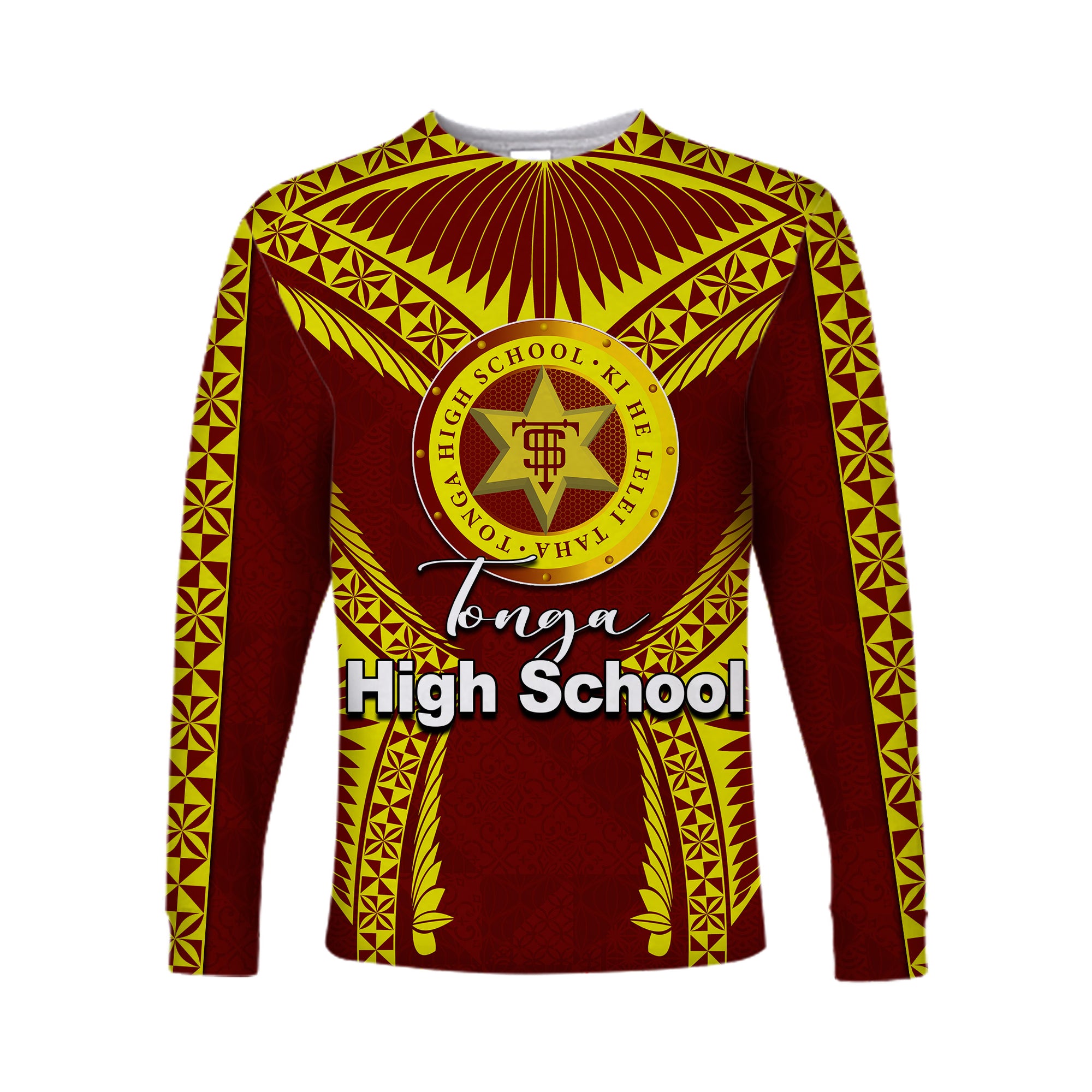 (Custom Personalised)Tonga High School Long Sleeve Shirt Yellow Style LT6 Unisex Brown - Polynesian Pride