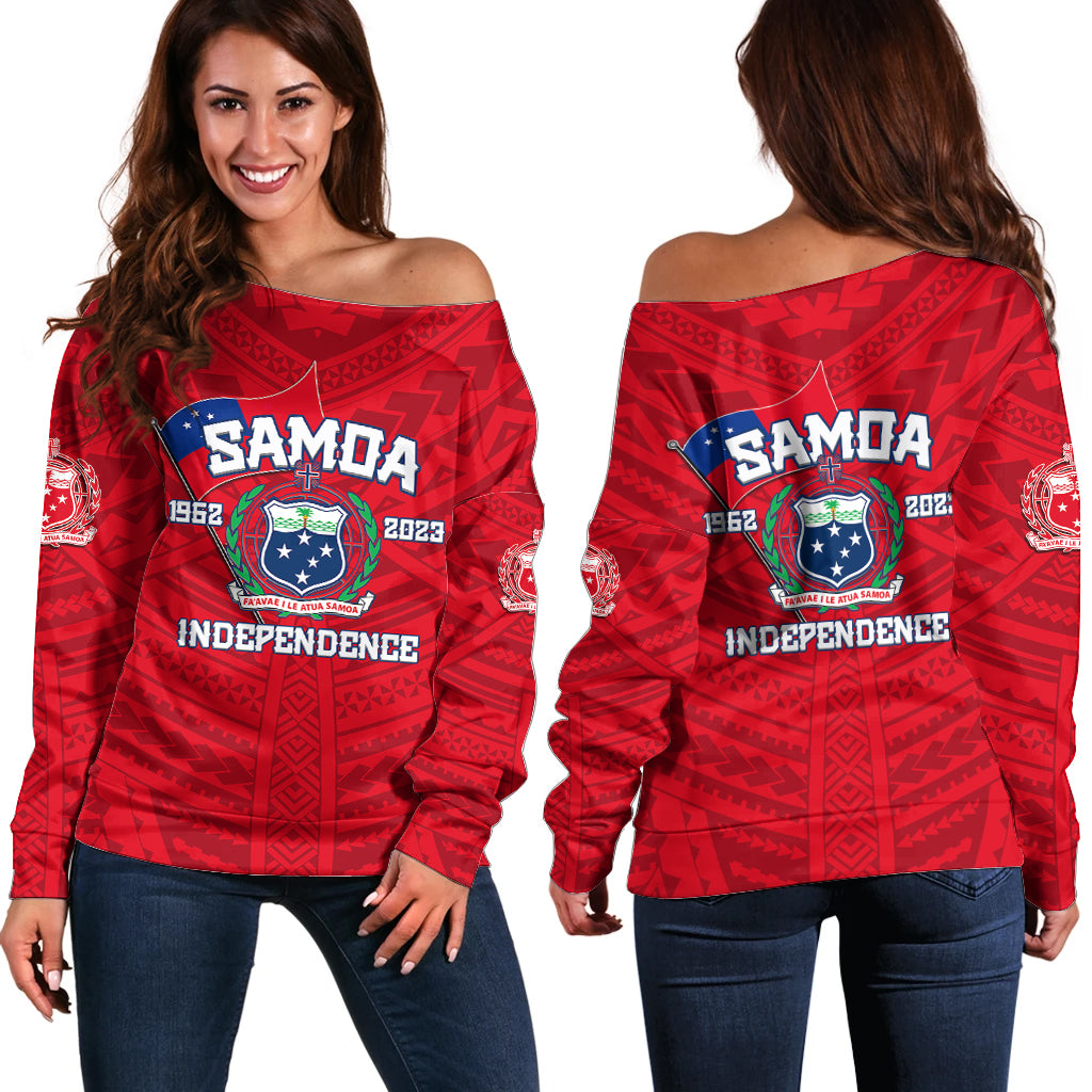 Samoa Independence Off Shoulder Sweater 2023 Red Style LT6 Women Red - Polynesian Pride