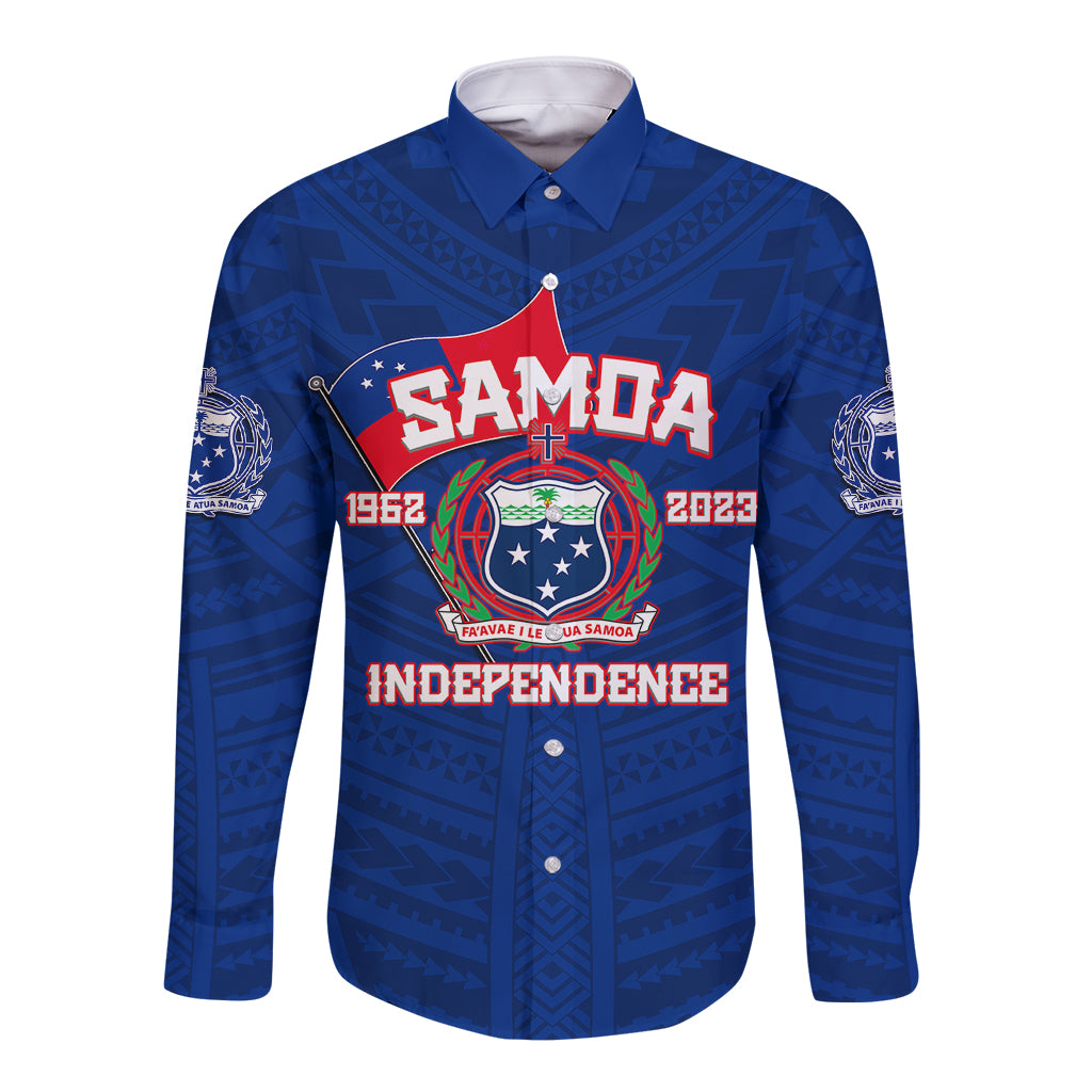 Samoa Independence Long Sleeve Button Shirt 2023 Blue Style LT6 Unisex Blue - Polynesian Pride