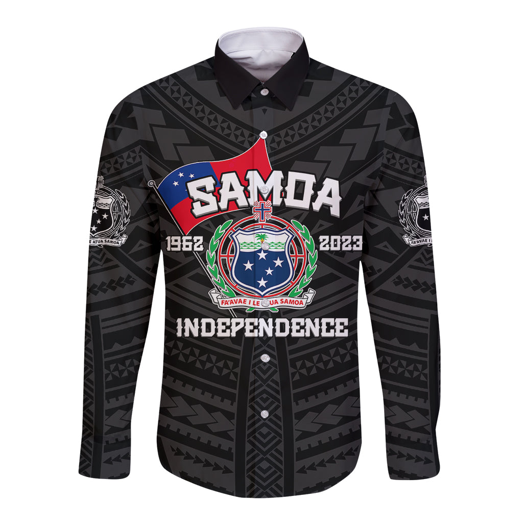 Samoa Independence Long Sleeve Button Shirt 2023 Black Style LT6 Unisex Black - Polynesian Pride