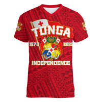 Tonga Independence Women V Neck T Shirt 2023 Red Style LT6 - Polynesian Pride