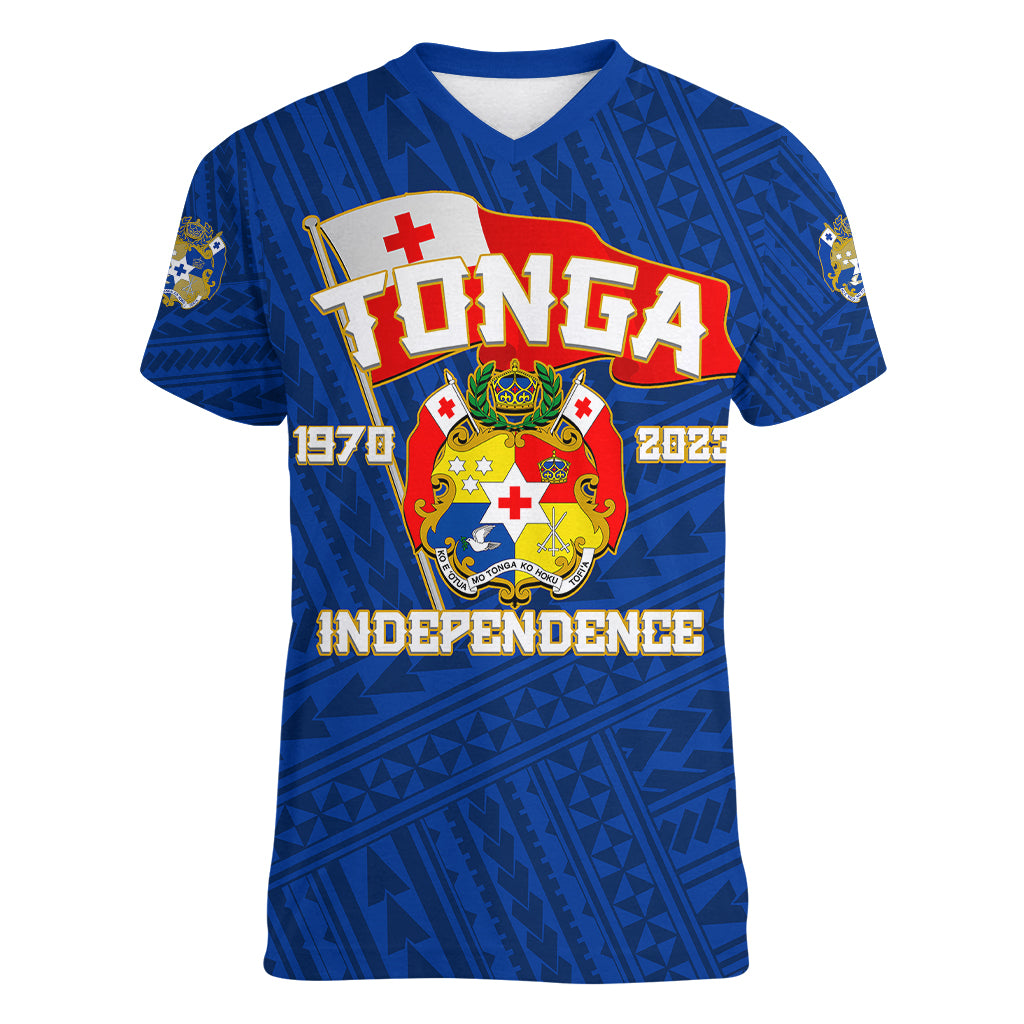 Tonga Independence Women V Neck T Shirt 2023 Blue Style LT6 - Polynesian Pride