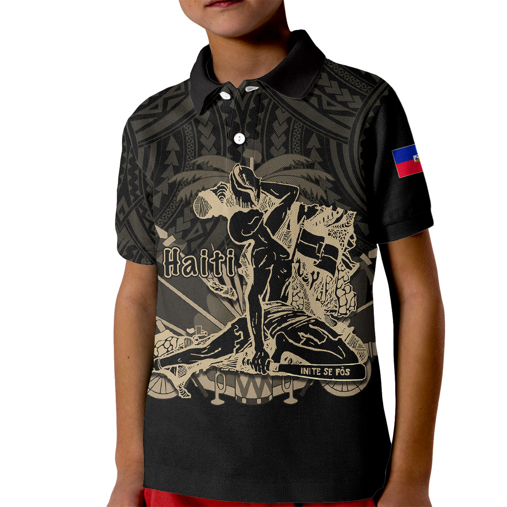 (Custom Personalised) Haiti Kid Polo Shirt Polynesian Neg Maron Black Style LT6 Kid Black - Polynesian Pride