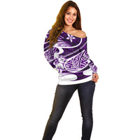 Polynesian Tribal Off Shoulder Sweater Purple LT6 - Polynesian Pride