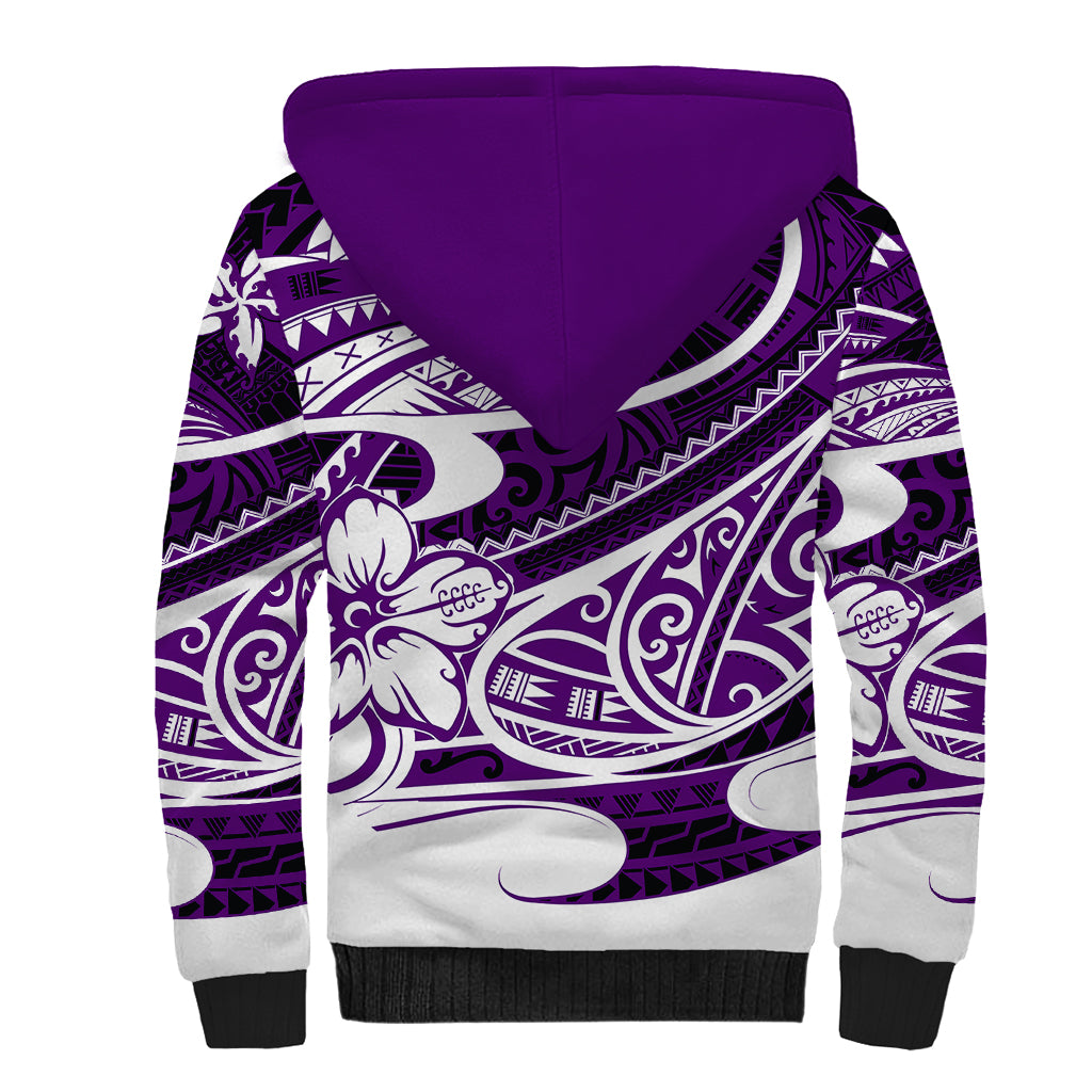 Polynesian Tribal Sherpa Hoodie Purple LT6 - Polynesian Pride