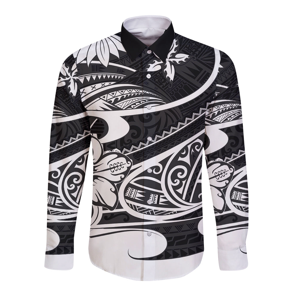 Polynesian Tribal Long Sleeve Button Shirt Black LT6 Unisex Black - Polynesian Pride