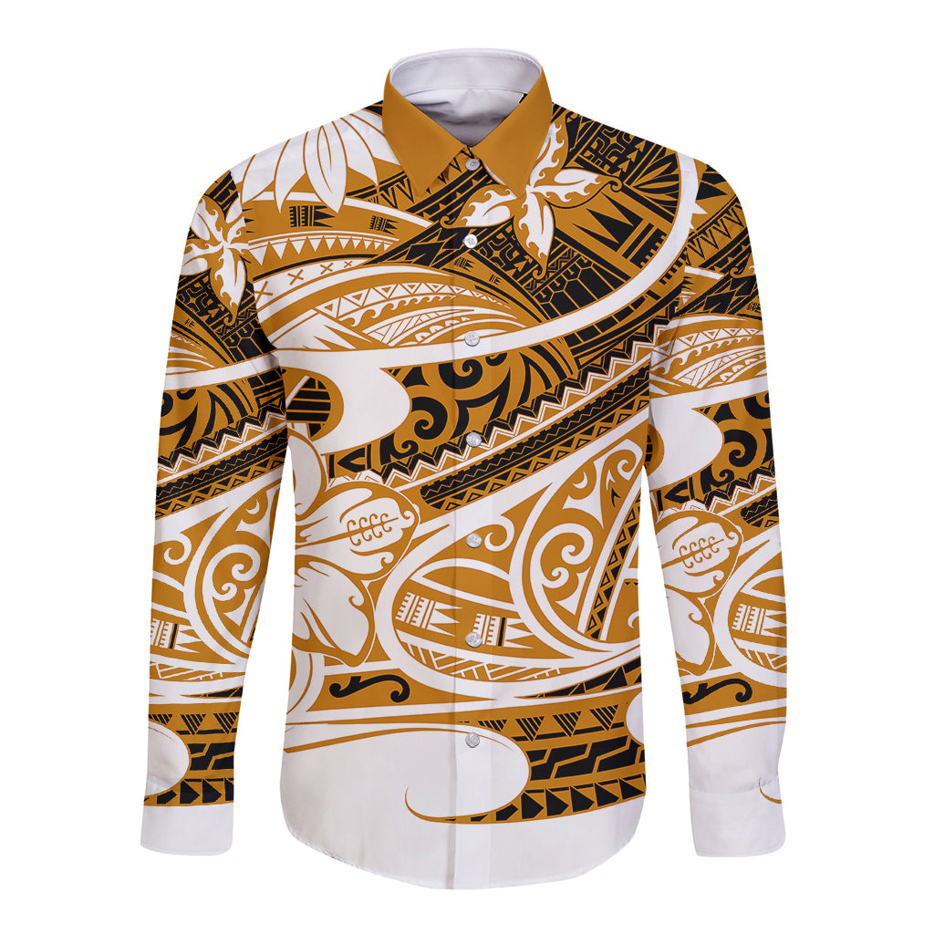 Polynesian Tribal Long Sleeve Button Shirt Gold LT6 Unisex Gold - Polynesian Pride