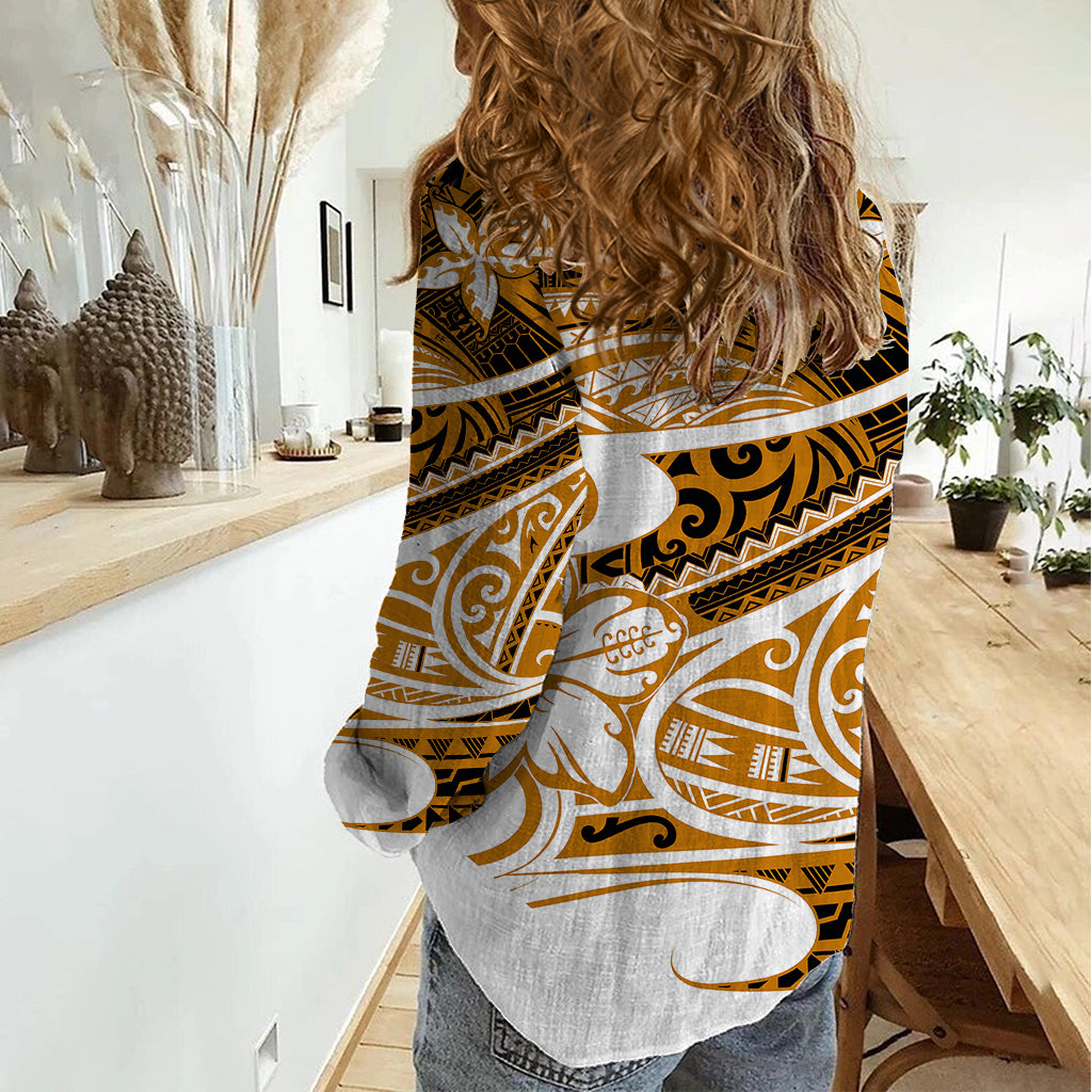 Polynesian Tribal Women Casual Shirt Gold LT6 - Polynesian Pride