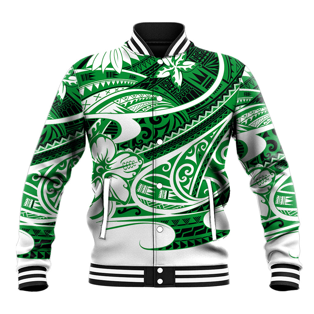 Polynesian Tribal Baseball Jacket Green LT6 Unisex Green - Polynesian Pride