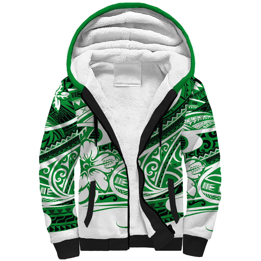 Polynesian Tribal Sherpa Hoodie Green LT6 Unisex Green - Polynesian Pride