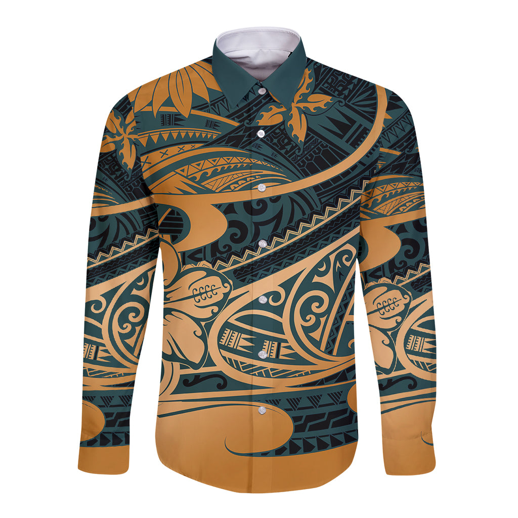 Polynesian Tribal Long Sleeve Button Shirt LT6 Unisex Green - Polynesian Pride