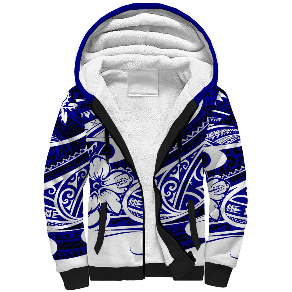 Polynesian Tribal Sherpa Hoodie Blue LT6 Unisex Blue - Polynesian Pride