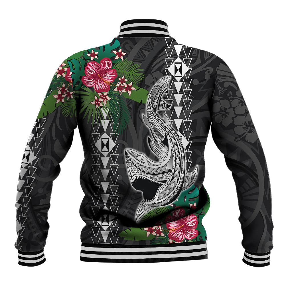 Hawaii Kakau Baseball Jacket Mix Sharks Polynesian Hibiscus LT6 - Polynesian Pride