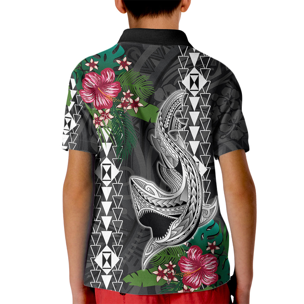 Hawaii Kakau Kid Polo Shirt Mix Sharks Polynesian Hibiscus LT6 - Polynesian Pride