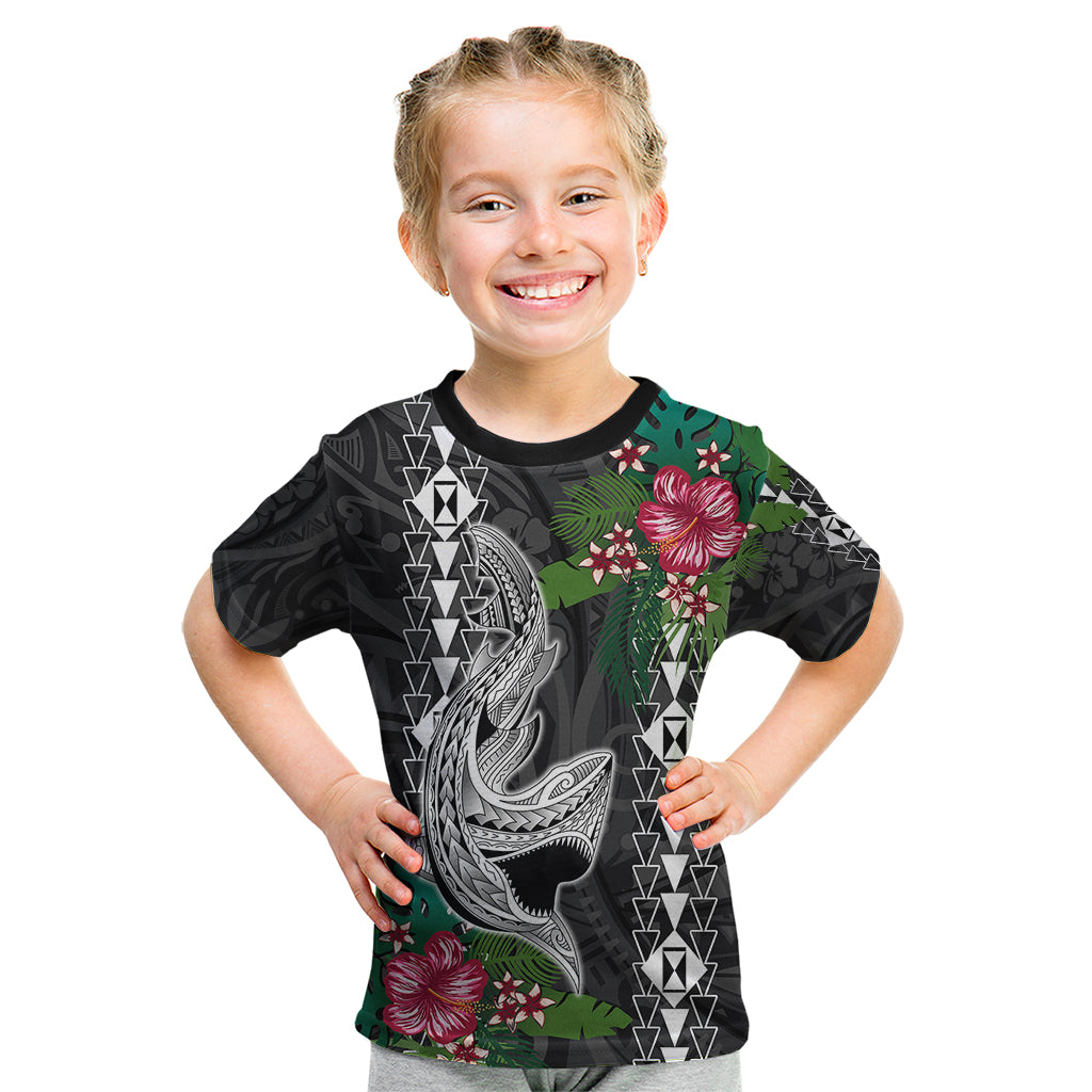 Hawaii Kakau Kid T Shirt Mix Sharks Polynesian Hibiscus LT6 Black - Polynesian Pride