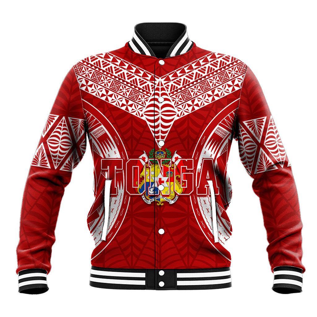 Personalised Tonga Independence Day Baseball Jacket Kupesi Pattern Mix Style LT7 Unisex Red - Polynesian Pride