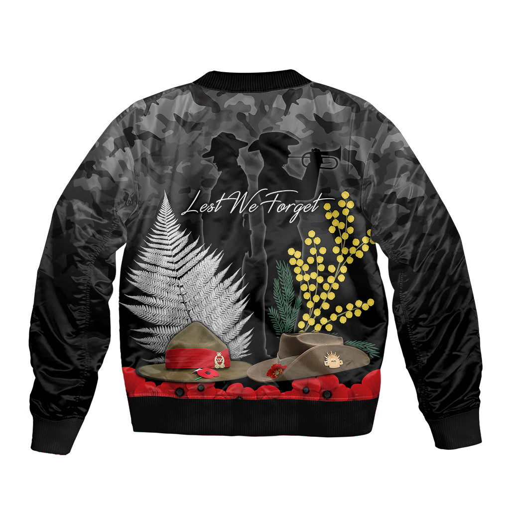 ANZAC DAY Bomber Jacket Camo Style - Slouch Hats Mix Silver Fern Golden Wattle LT7 - Polynesian Pride