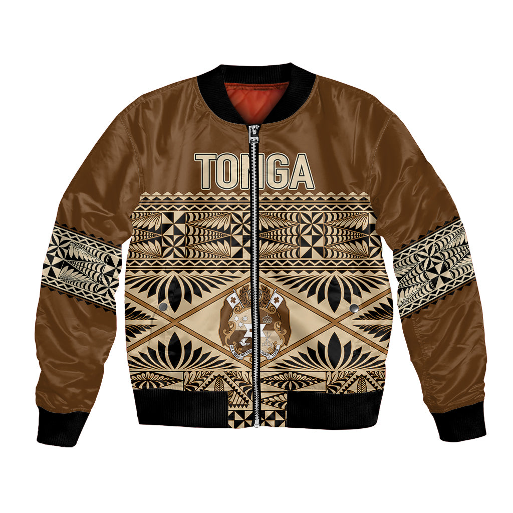 Personalised Tonga Independence Day Bomber Jacket Ngatu Tapa Style LT7 Unisex Brown - Polynesian Pride