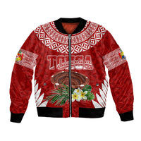 Personalised Tonga Independence Day Bomber Jacket Kumete Kava Bowl With Plumeria LT7 Unisex Red - Polynesian Pride