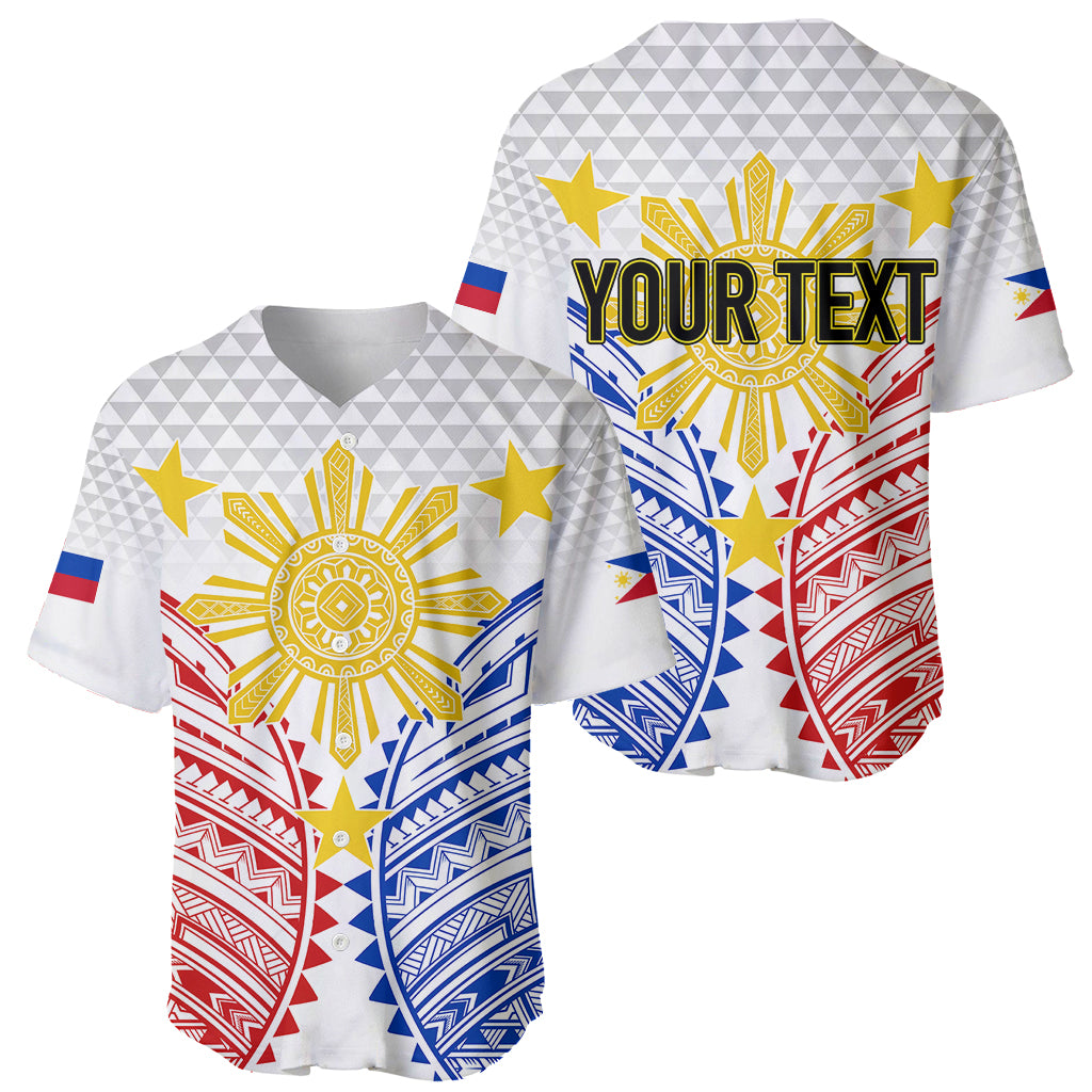 Personalised Philippines Independence Day Baseball Jersey Tribal Sun and Stars Ver 01 LT7 White - Polynesian Pride