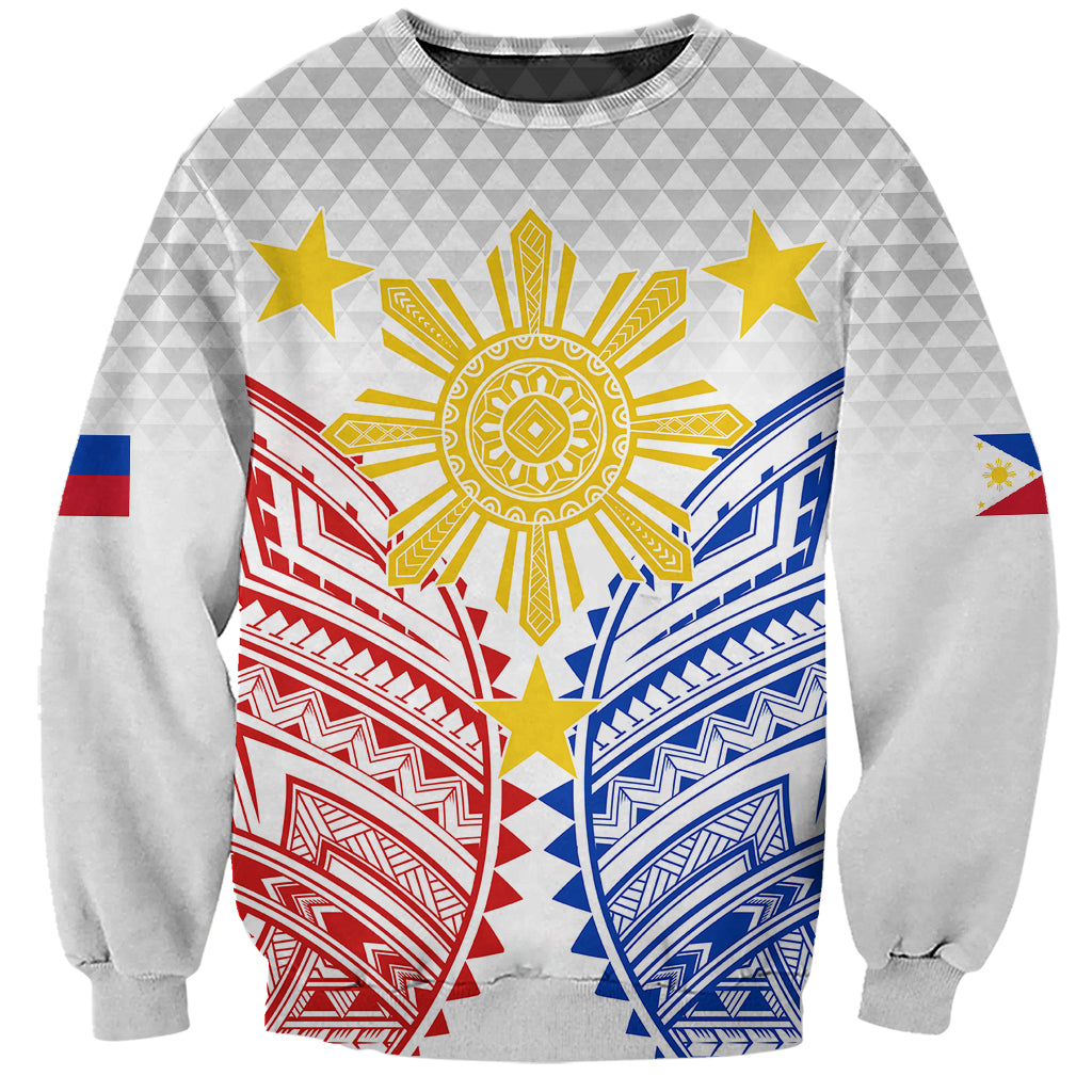 Personalised Philippines Independence Day Sweatshirt Tribal Sun and Stars Ver 01 LT7 Unisex White - Polynesian Pride