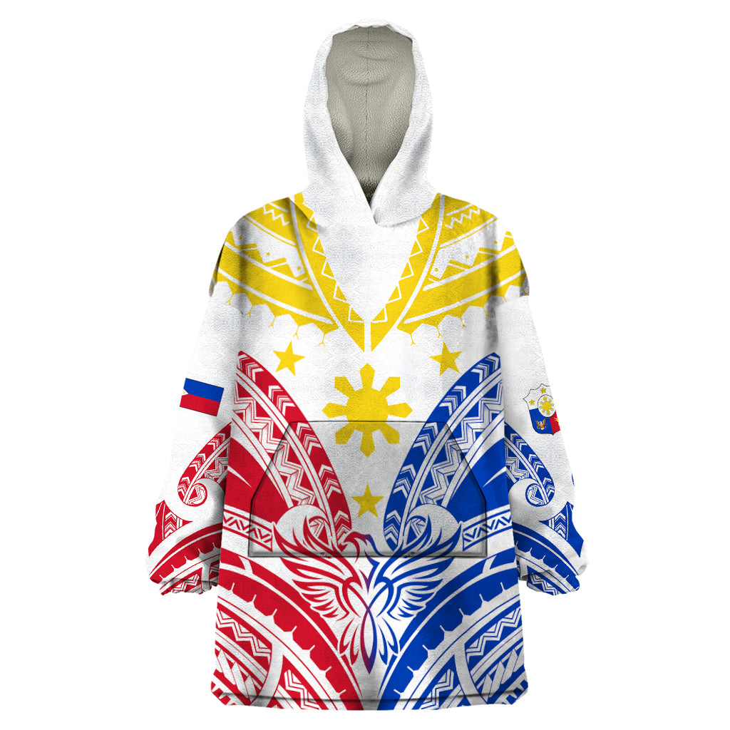 Personalised Philippines Independence Day Wearable Blanket Hoodie Tribal Sun and Stars Ver 02 LT7 One Size White - Polynesian Pride