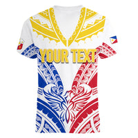 Personalised Philippines Independence Day Women V Neck T Shirt Tribal Sun and Stars Ver 02 LT7 - Polynesian Pride