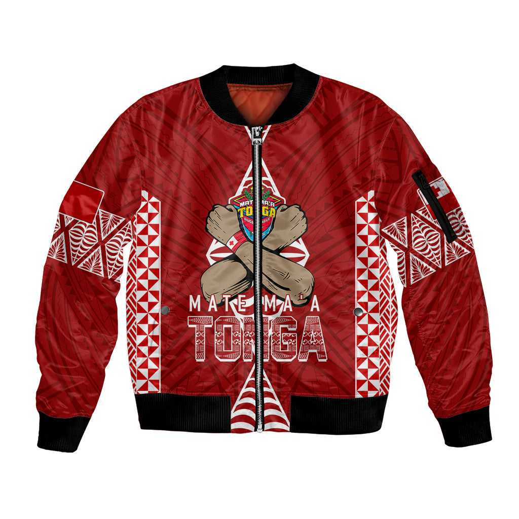 Personalised Tonga Rugby Sleeve Zip Bomber Jacket Mate Ma'a Tonga Independence Day LT7 Unisex Red - Polynesian Pride