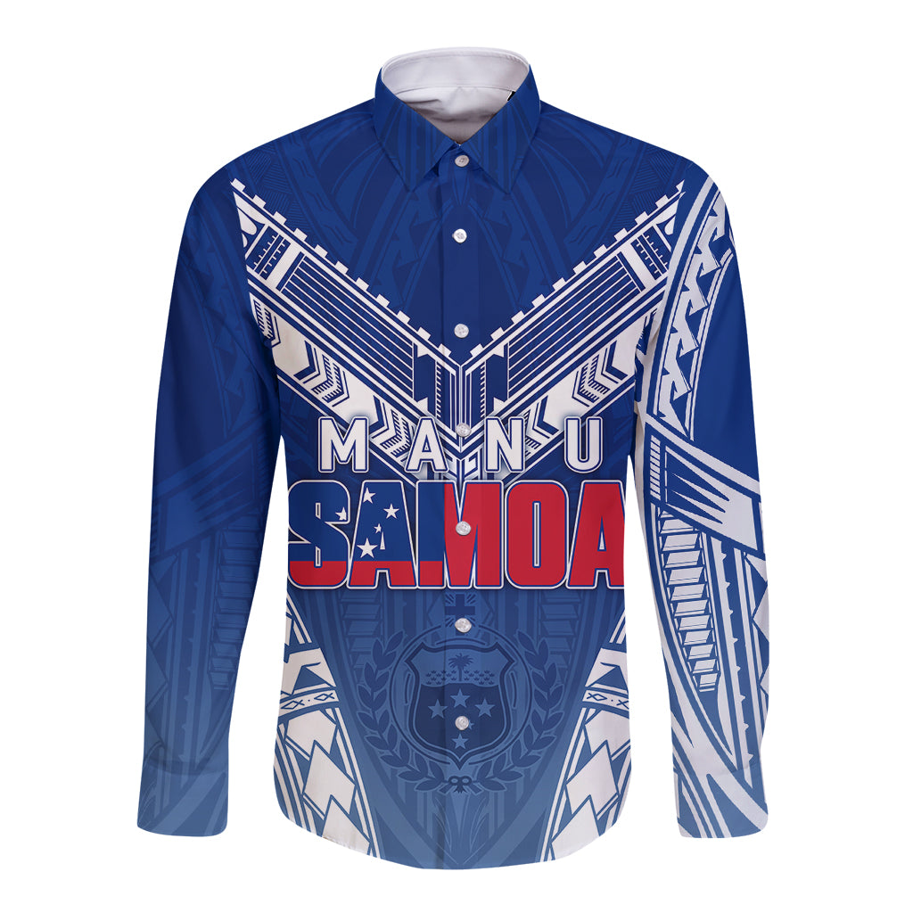 Personalised Samoa Rugby Long Sleeve Button Shirt Manu Samoa Gradient Blue LT7 Unisex Blue - Polynesian Pride