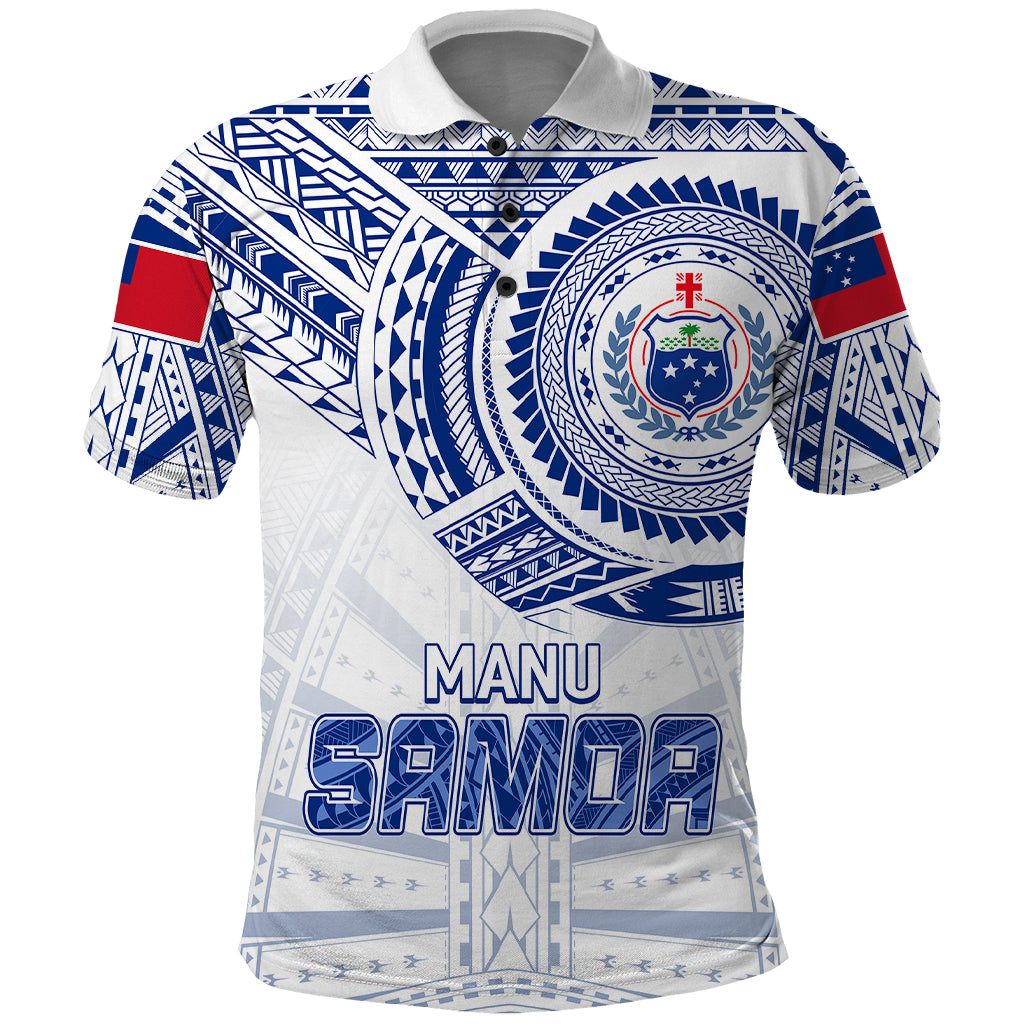 Custom Samoa Rugby Polo Shirt Manu Samoa Gradient White LT7 White - Polynesian Pride