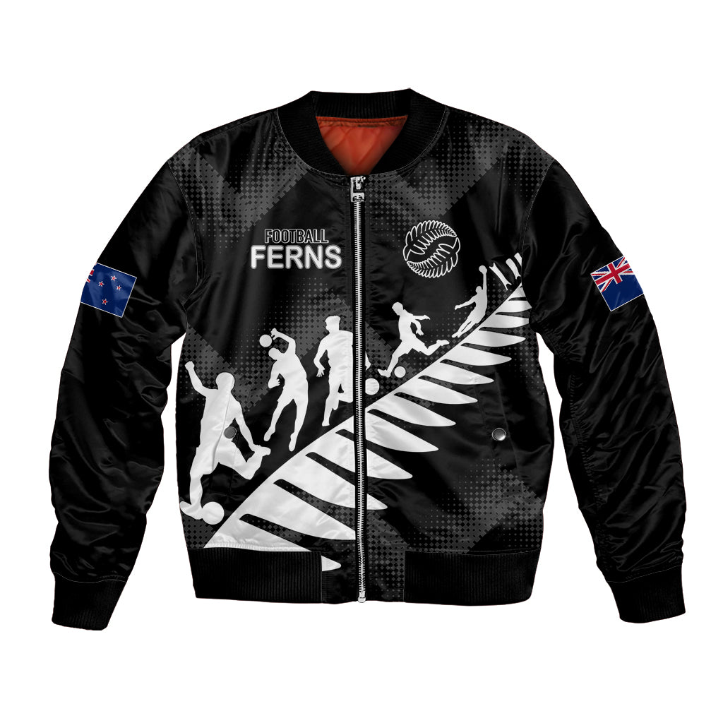 Personalised New Zealand Football Ferns Bomber Jacket Women's World Cup 2023 Sporty Vibes LT7 Unisex Black - Polynesian Pride