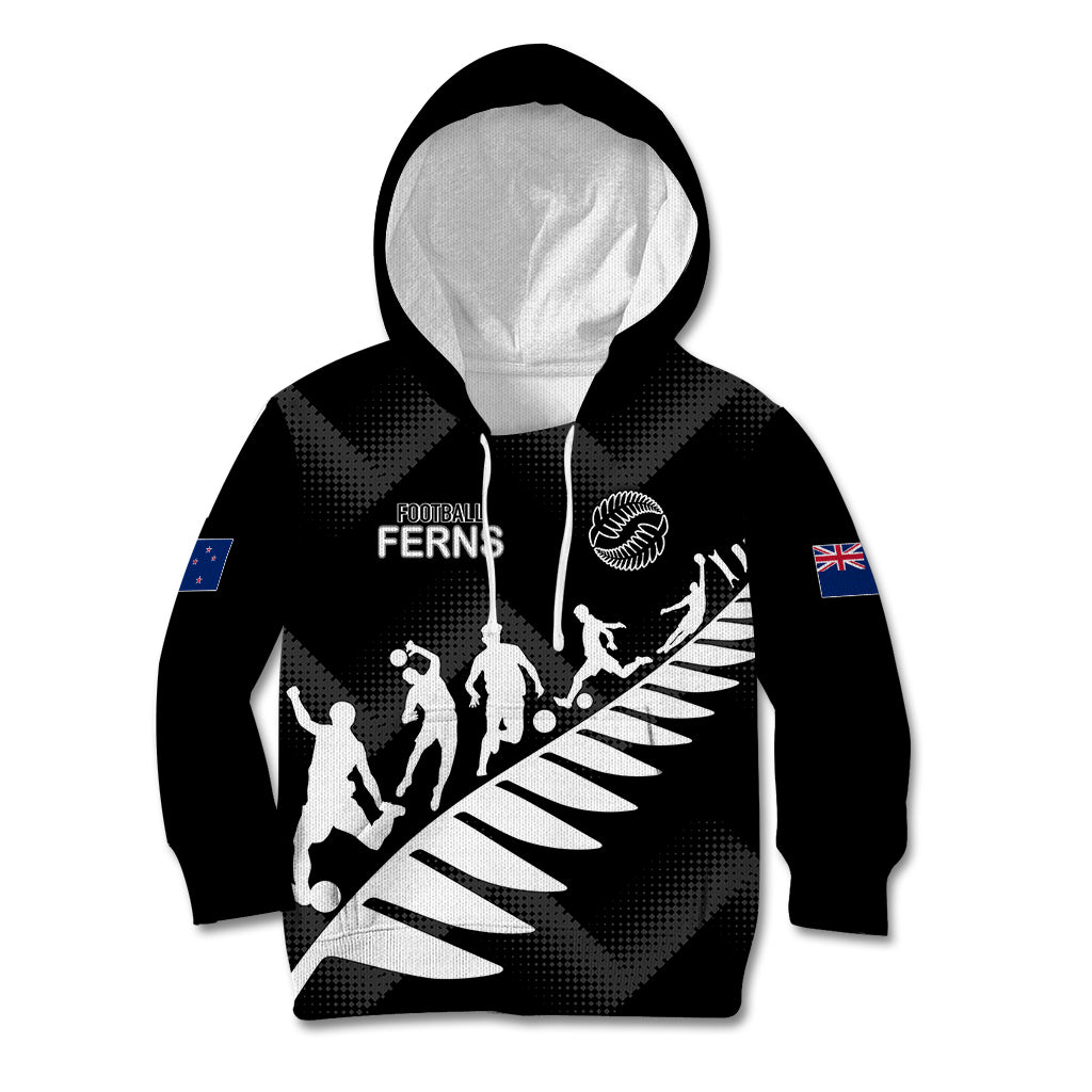 Personalised New Zealand Football Ferns Kid Hoodie Women's World Cup 2023 Sporty Vibes LT7 Hoodie Black - Polynesian Pride